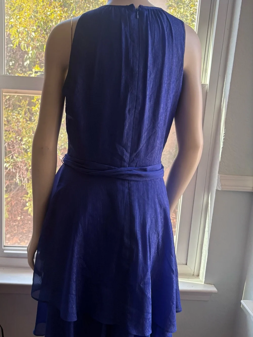 Tahari Arthur S. Levine Royal Blue Halter Tiered Crepe Dress Size 6